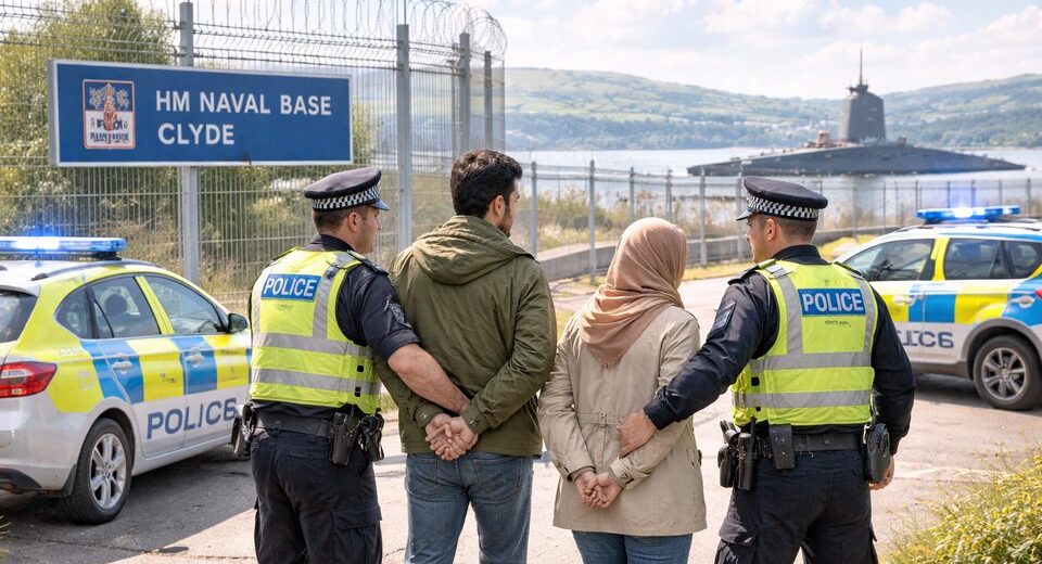 Du žmonės sulaikyti bandę patekti į Jungtinės Karalystės branduolinių povandeninių laivų bazę Faslane