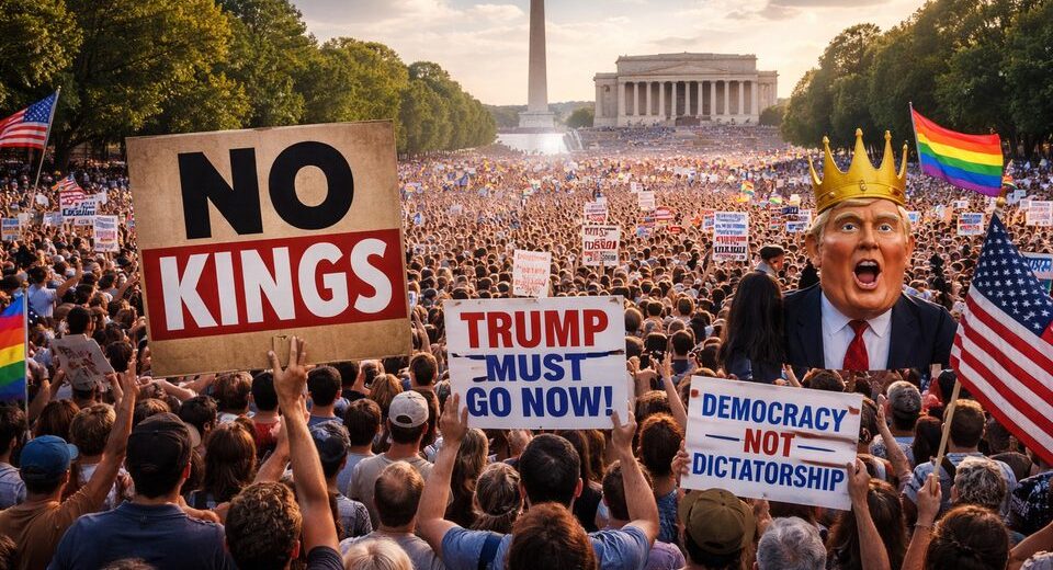 Milijonai amerikiečių gatvėse: „No Kings“ protestai prieš Trumpą plečiasi visame pasaulyje