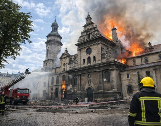 Rusijos dronas smogė UNESCO paveldo objektui Lvove: viena didžiausių oro atakų Ukrainoje