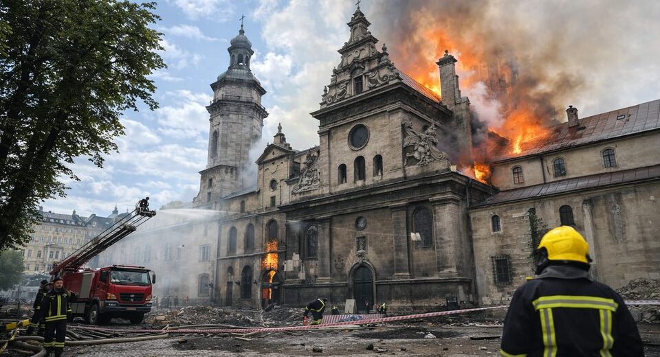 Rusijos dronas smogė UNESCO paveldo objektui Lvove: viena didžiausių oro atakų Ukrainoje