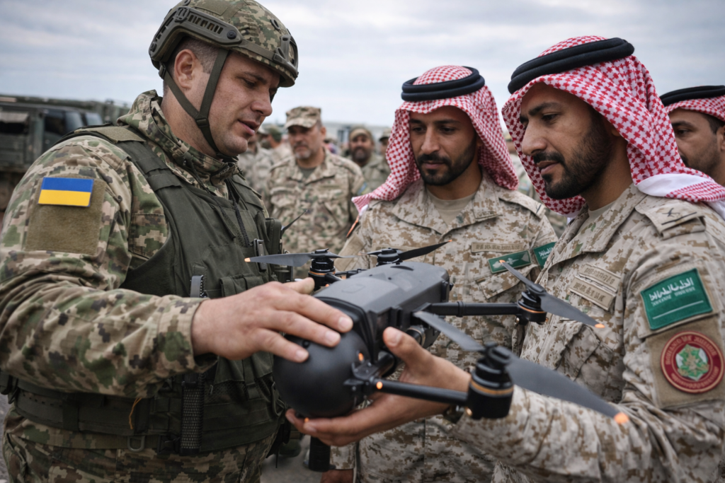Title: Ukraina ir Saudo Arabija sudarė gynybos susitarimą dėl dronų grėsmės
