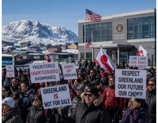 Grenlandijos gyventojai protestuoja prieš naujo JAV konsulato atidarymą Nuuke