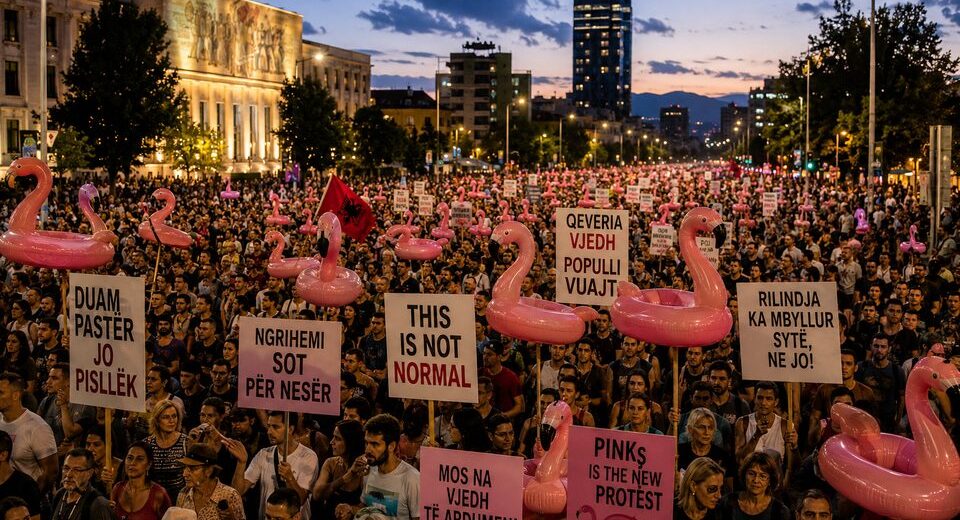 „Liepsnojanti revoliucija“ Albanijoje: protestai prieš Jaredo Kushnerio prabangų kurortą pasiekė Tiraną