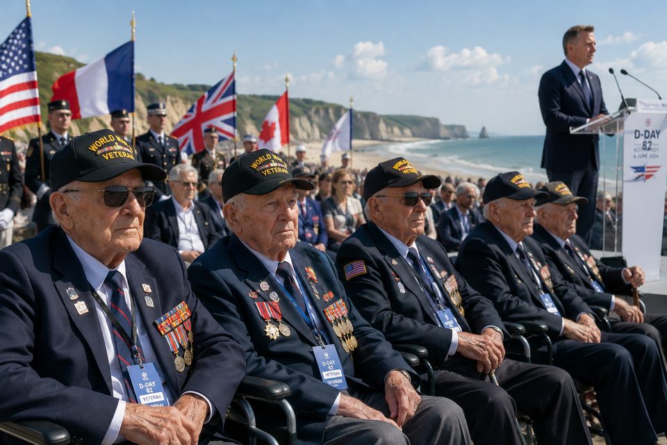 Normandijos išsilaipinimo 82-osios metinės: veteranų pagerbimas ir JAV gynybos sekretoriaus pastabos dėl migracijos Europoje