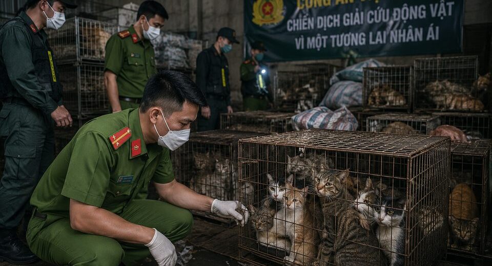 Vietnamo policijos reidai: išardytas nusikalstamas tinklas ir išgelbėti šimtai kačių, grobtų mėsos rinkai